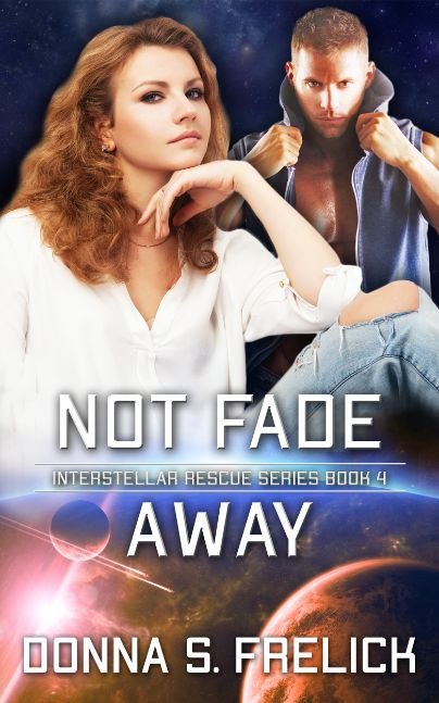 Sexy auburn-haired woman in foreground; sexy young man in background over blue/pink planets with title